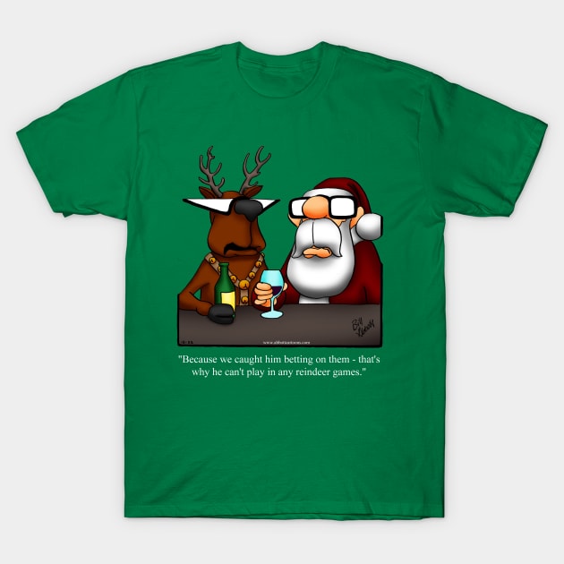 Funny Christmas Holiday Reindeer Cartoon T-Shirt by abbottcartoons